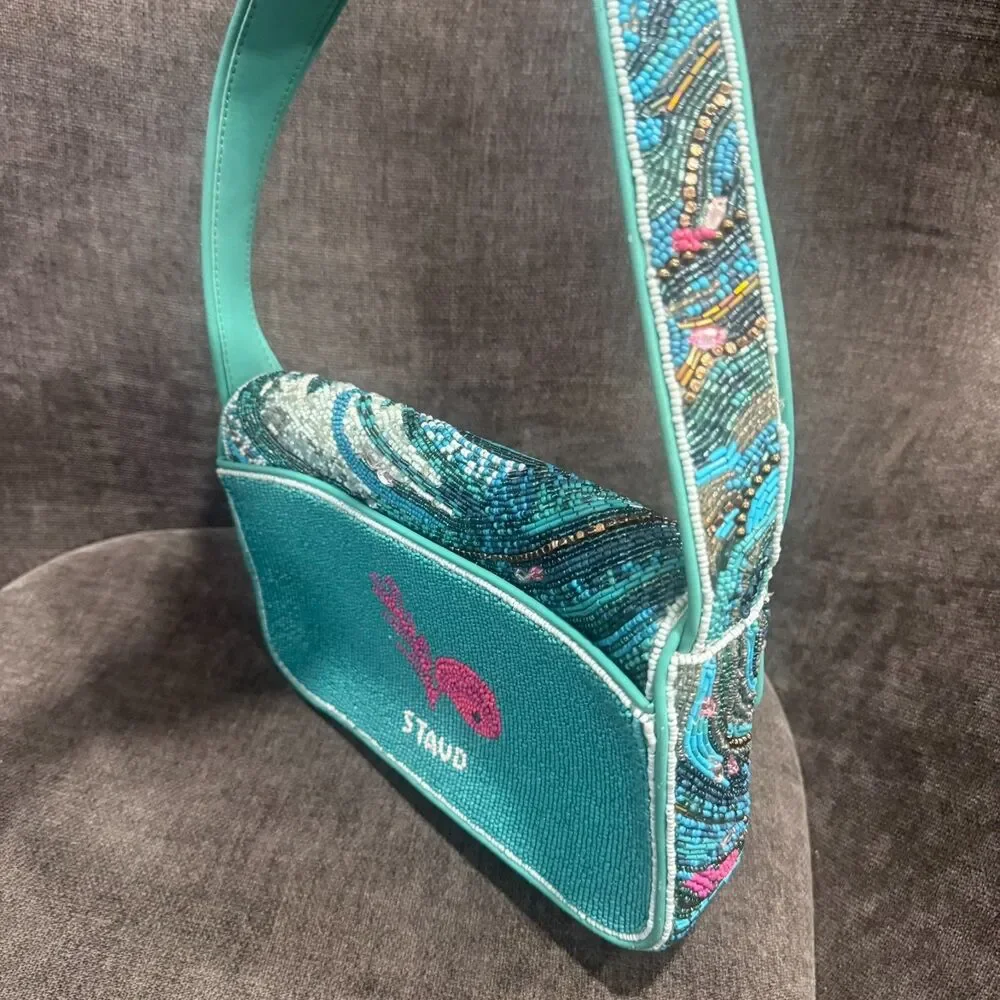 STAUD Beaded Tidal Wave Tommy Shoulder Bag Blue SAMPLE New